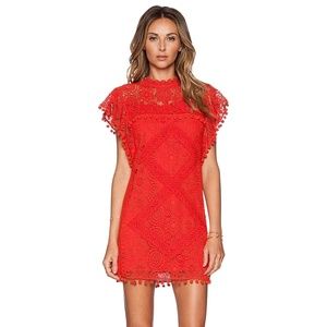 Tularosa Clayton Tunic Lace Mini Dress - Cayenne Red - Size L